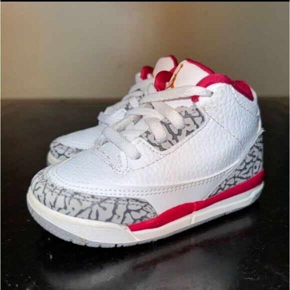Nike Air Jordan 3 Retro Cardinal Red White 832033-126 Toddler Td Size 7C - Picture 5 of 5